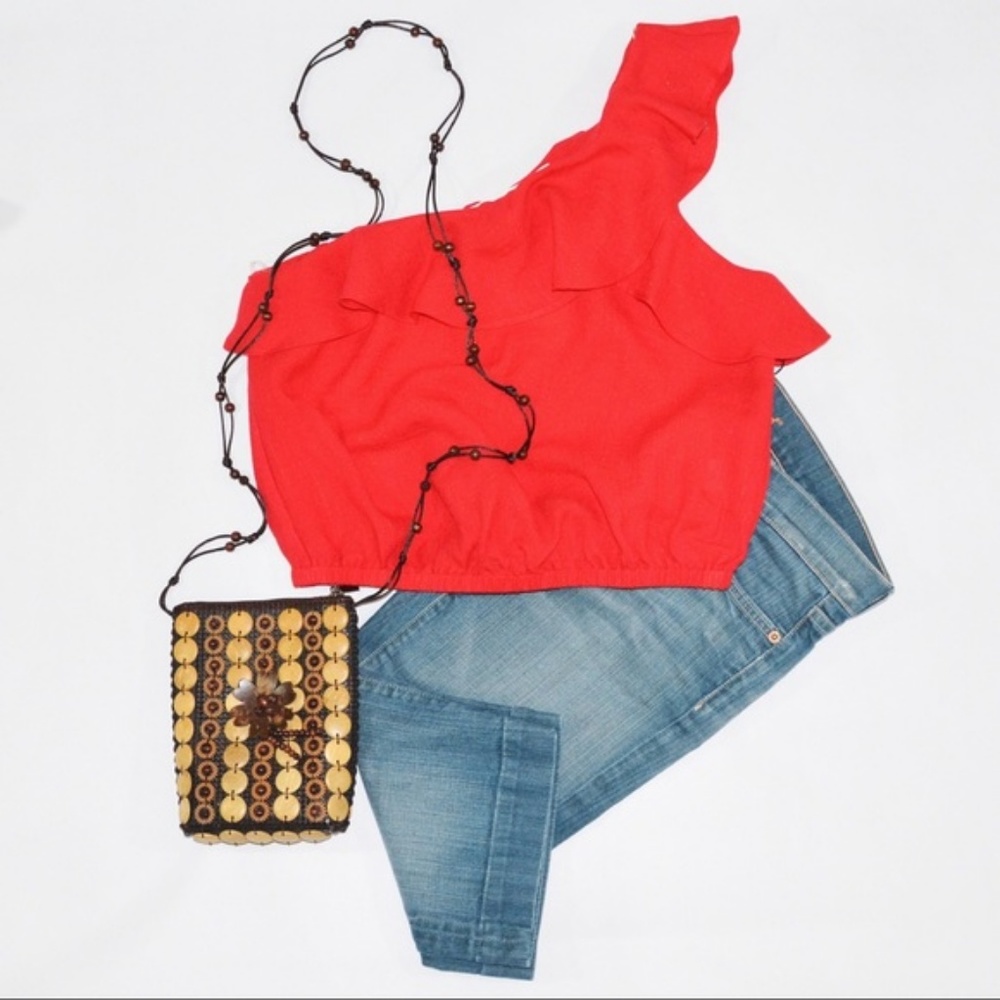 ASTR the Label One-Shoulder Hot Red Crop Top